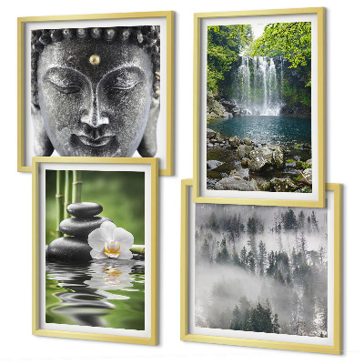 Set om 4 tavlor Harmoni av naturstenar vatten Buddha