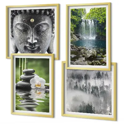 Harmoni av naturstenar vatten och Buddha set om 4 tavlor