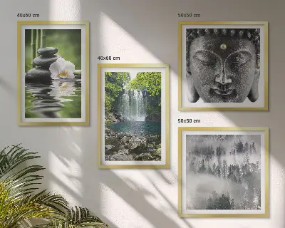 Harmoni av naturstenar vatten och Buddha set om 4 tavlor