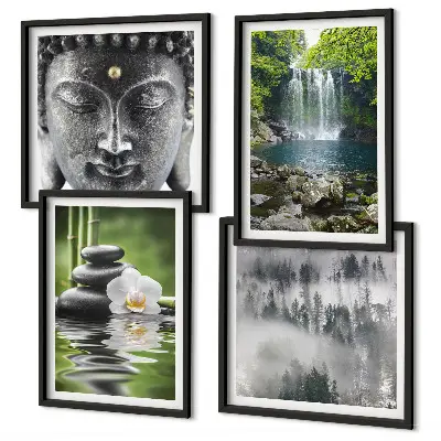 Harmoni av naturstenar vatten och Buddha set om 4 tavlor