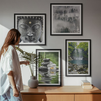 Set om 4 tavlor Harmoni av naturstenar vatten Buddha