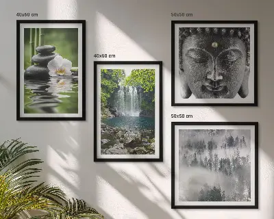 Harmoni av naturstenar vatten och Buddha set om 4 tavlor