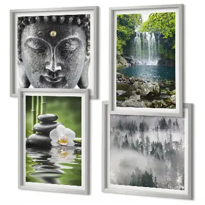 Harmoni av naturstenar vatten och Buddha set om 4 tavlor