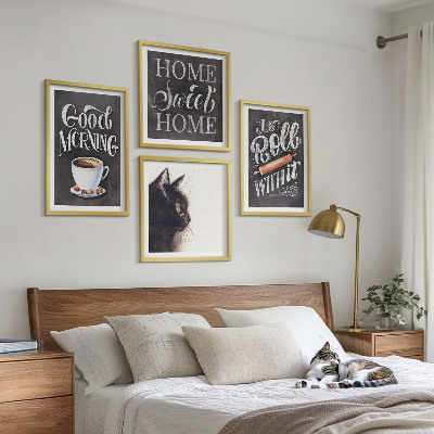 Tavelvägg med 4 tavlor Hemkökstema katt