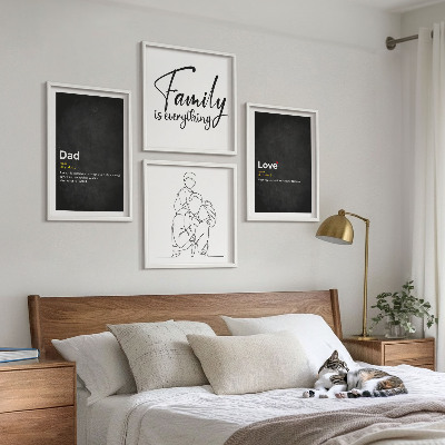 Set om 4 tavlor Definitioner av kärlek i familjekonst