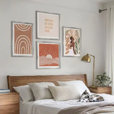 Tavelvägg Boho abstrakta former med 4 tavlor