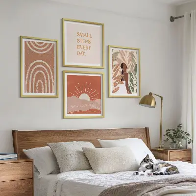 Tavelvägg Boho abstrakta former med 4 tavlor