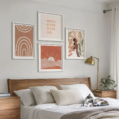 Tavelvägg Boho abstrakta former med 4 tavlor
