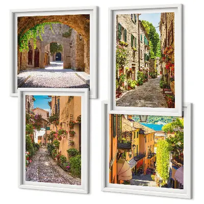 Tavelset med italienska gator motiv med blommor och arkitektur 4 delar