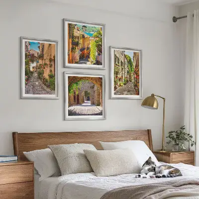 Tavelset med italienska gator motiv med blommor och arkitektur 4 delar