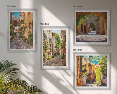 Set om 4 tavlor Italienska gator blommor arkitektur