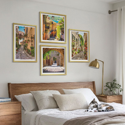 Set om 4 tavlor Italienska gator blommor arkitektur
