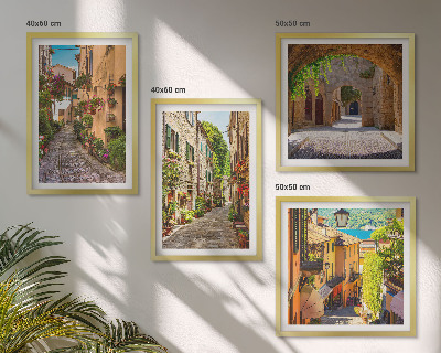 Set om 4 tavlor Italienska gator blommor arkitektur