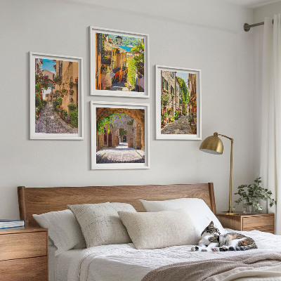Set om 4 tavlor Italienska gator blommor arkitektur