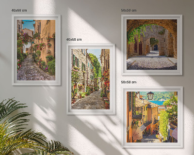 Set om 4 tavlor Italienska gator blommor arkitektur