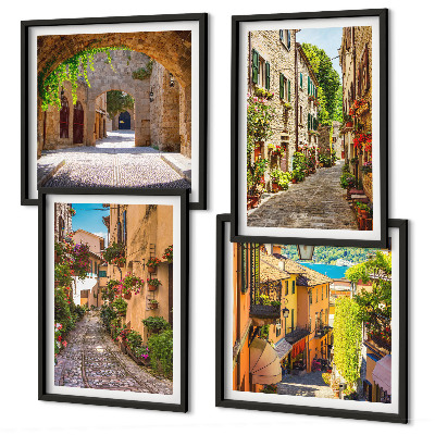 Set om 4 tavlor Italienska gator blommor arkitektur
