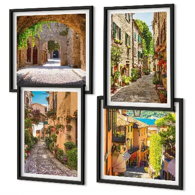 Tavelset med italienska gator motiv med blommor och arkitektur 4 delar
