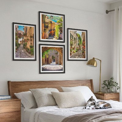 Set om 4 tavlor Italienska gator blommor arkitektur