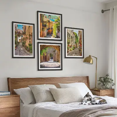 Tavelset med italienska gator motiv med blommor och arkitektur 4 delar