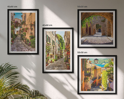 Set om 4 tavlor Italienska gator blommor arkitektur