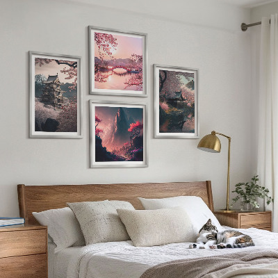 Tavelvägg ovanför soffa Fantasilandskap i Japan