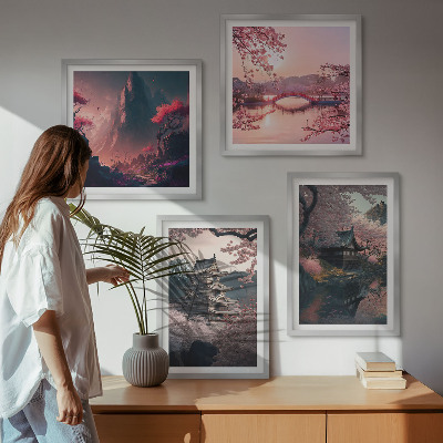 Tavelvägg ovanför soffa Fantasilandskap i Japan