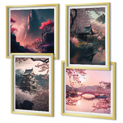 Tavelvägg ovanför soffa Fantasilandskap i Japan