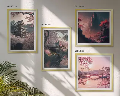 Tavelvägg Fantasilandskap i Japan tavelvägg ovanför soffa