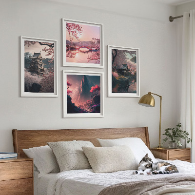 Tavelvägg ovanför soffa Fantasilandskap i Japan