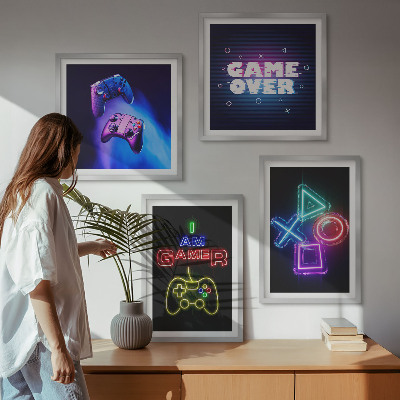 Set om 4 tavlor Gamepads, undertexter för spelarikoner
