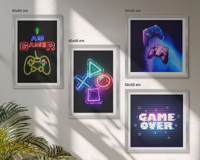Set om 4 tavlor Gamepads, undertexter för spelarikoner