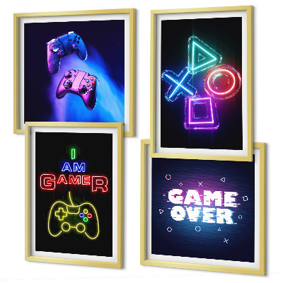 Set om 4 tavlor Gamepads, undertexter för spelarikoner