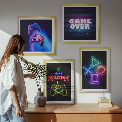 Set om 4 tavlor Gamepads, undertexter för spelarikoner