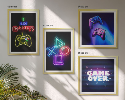 Set om 4 tavlor Gamepads, undertexter för spelarikoner