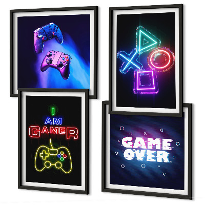 Set om 4 tavlor Gamepads, undertexter för spelarikoner
