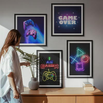 Set om 4 tavlor Gamepads, undertexter för spelarikoner