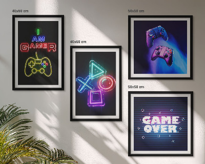Set om 4 tavlor Gamepads, undertexter för spelarikoner