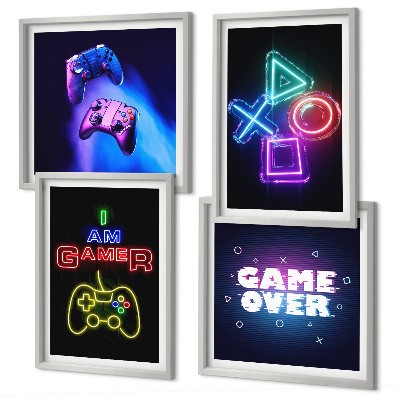 Set om 4 tavlor Gamepads, undertexter för spelarikoner