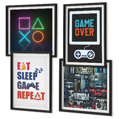 Tavelvägg med 4 tavlor med motiv för spelrum