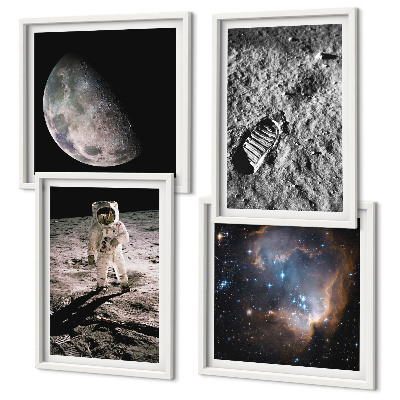 Tavelvägg ovanför soffa Astronaut Månspår foto