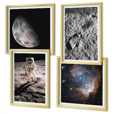 Tavelvägg ovanför soffa Astronaut Månspår foto