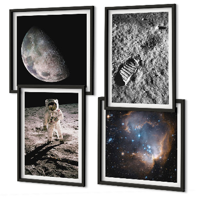 Tavelvägg ovanför soffa Astronaut Månspår foto