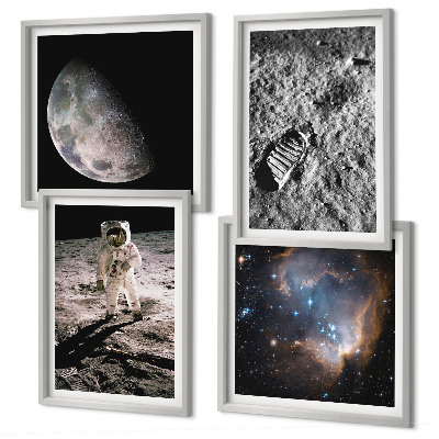 Tavelvägg ovanför soffa Astronaut Månspår foto