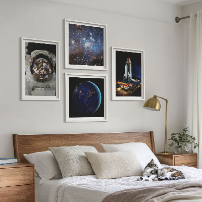 Tavelvägg med 4 tavlor Rymd-jorden astronaut raket