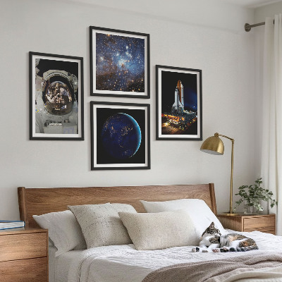 Tavelvägg med 4 tavlor Rymd-jorden astronaut raket