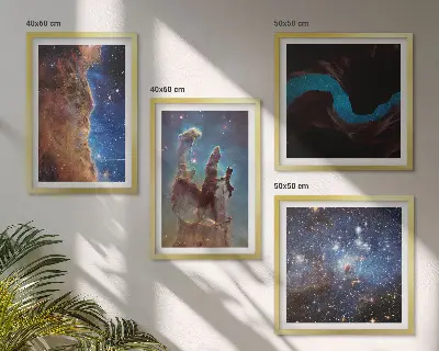 Rymdlandskap av galaxer set med 4 tavlor