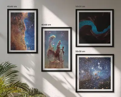 Rymdlandskap av galaxer set med 4 tavlor