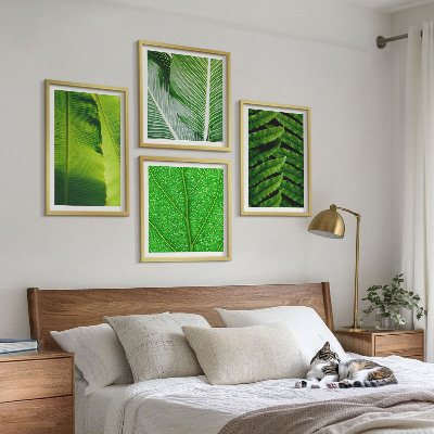 Tavelvägg ovanför soffa Närbild av tropiska löv