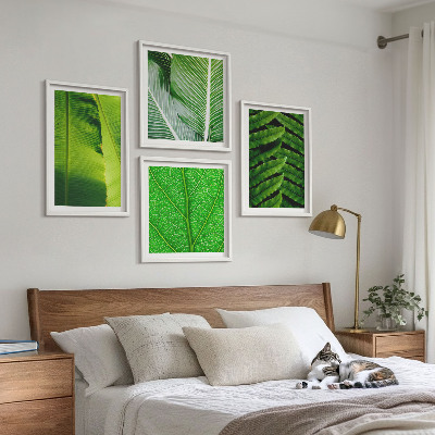 Tavelvägg ovanför soffa Närbild av tropiska löv