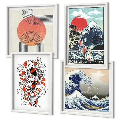 Illustrationer av japanska berg av fiskfjäll set om 4 tavlor